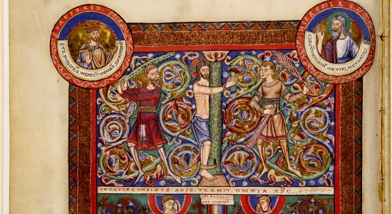 Das letzte Abendmahl Jesu. Die Fußwaschung. Aus dem •	Evangeliar Heinrichs der Löwen und Mantildes von England,, © Herzog August Bibliothek Wolfenbüttel