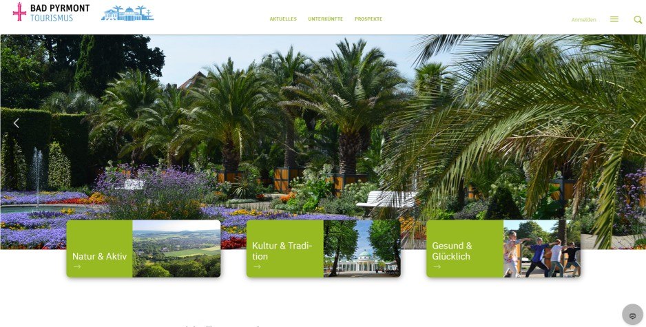 Startseite der neuen Website, © Bad Pyrmont Tourismus GmbH