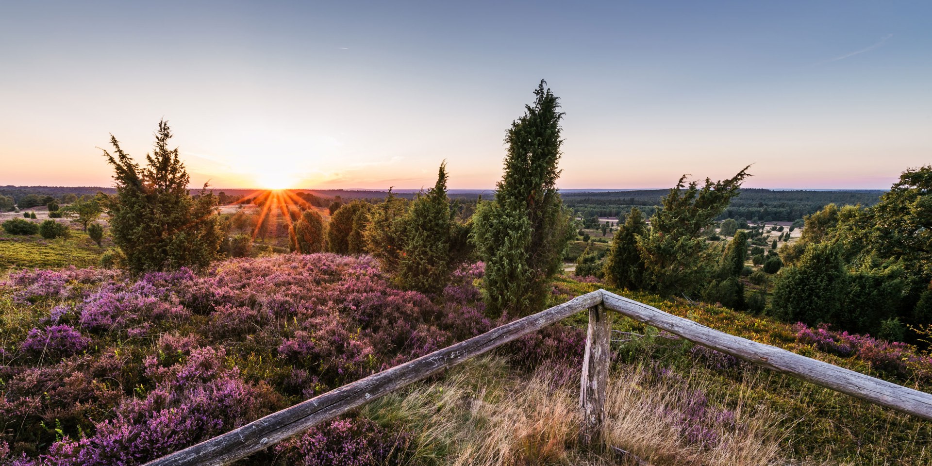 Blick vom Wilseder Berg bei untergehender Sonne, © Lüneburger Heide GmbH/ Markus Tiemann