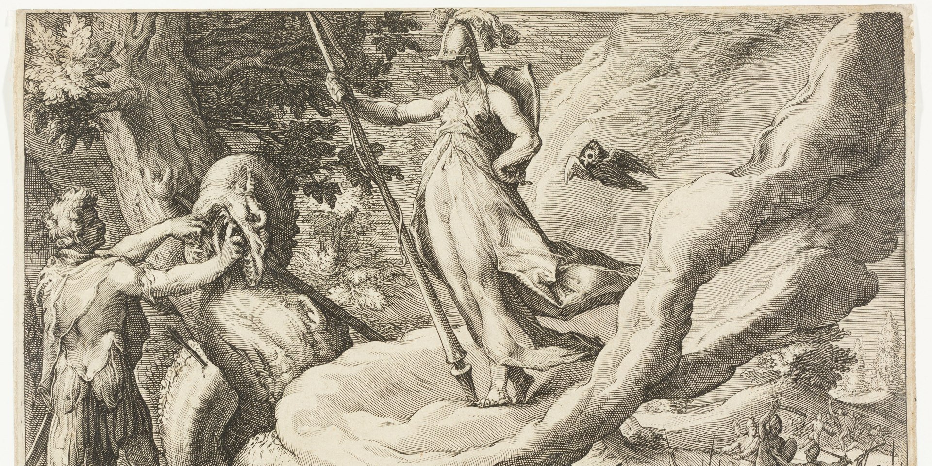 Hendrick Goltzius (Werkstatt): Cadmus entnimmt die Zähne des Drachens und züchtet daraus eine Armee, © Kunstsammlung der Georg-August-Universität Göttingen Hendrick Goltzius (Werkstatt): Cadmus entnimmt die Zähne des Drachens und züchtet daraus eine Armee, © Kunstsammlung der Georg-August-Universität Göttingen