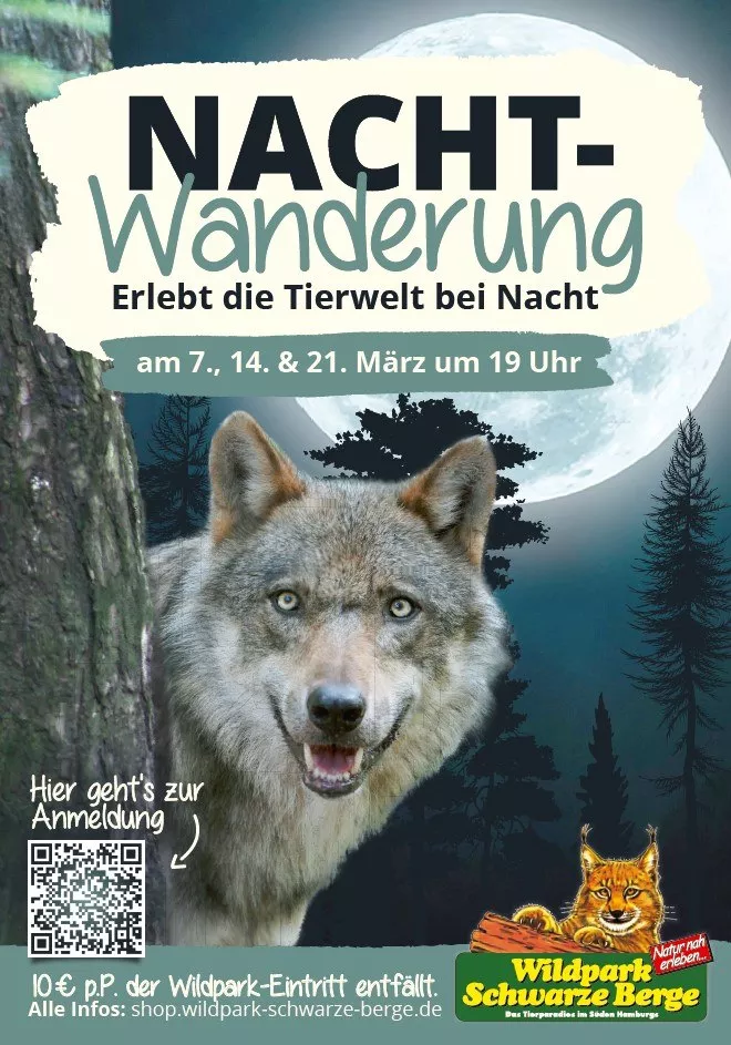 Flyer Nachtwanderung Wildpark Schwarze Berge, © Wildpark Schwarze Berge GmbH &amp; Co. KG