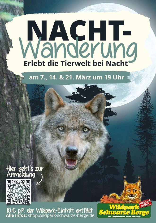 Flyer Nachtwanderung Wildpark Schwarze Berge, © Wildpark Schwarze Berge GmbH & Co. KG Flyer Nachtwanderung Wildpark Schwarze Berge, © Wildpark Schwarze Berge GmbH & Co. KG