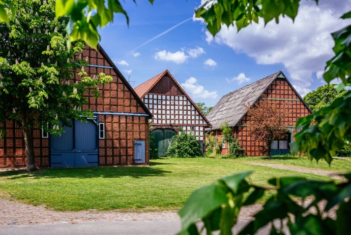 Drei Fachwerkhöfe im Rundlingsdorf Lübeln, © TourismusMarketing Niedersachsen GmbH / Markus Tiemann