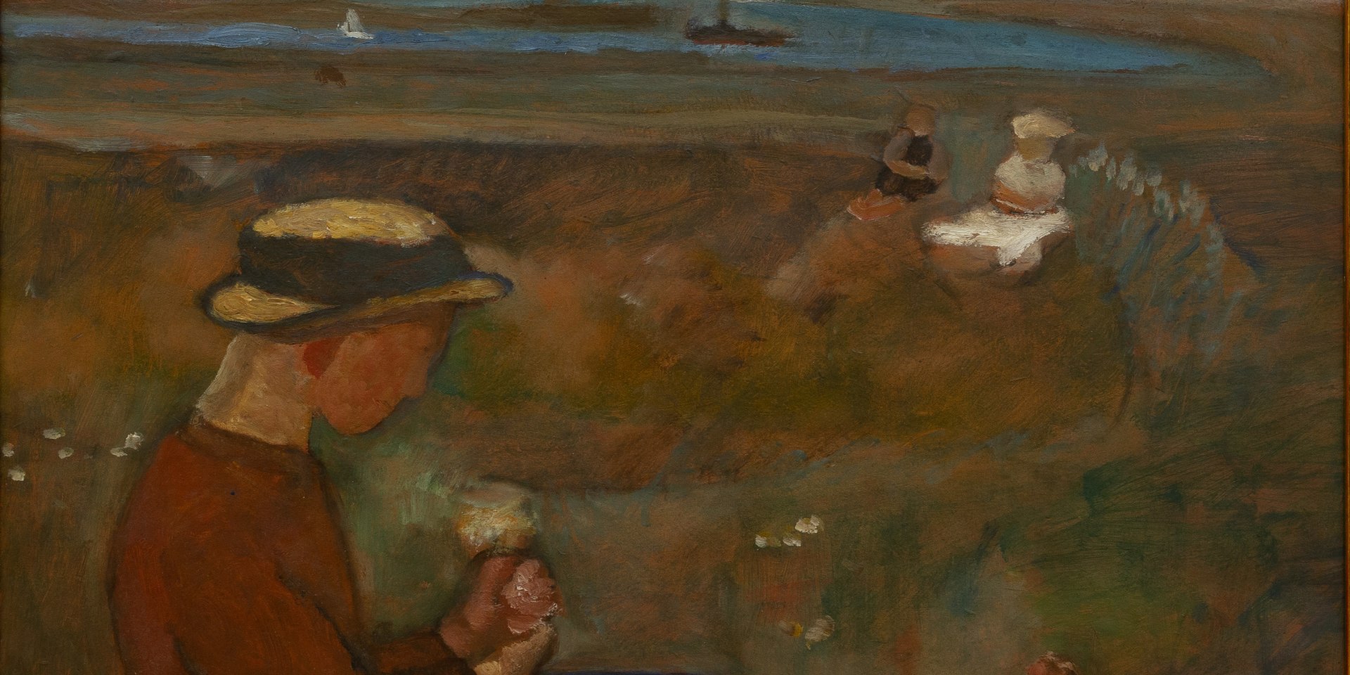 Paula Modersohn-Becker, Sitzender Junge in Dünenlandschaft 1903, Öl auf Pappe auf Holz Leihgabe der Helmut und Loki Schmidt-Stiftung, © Landesmuseum Hannover