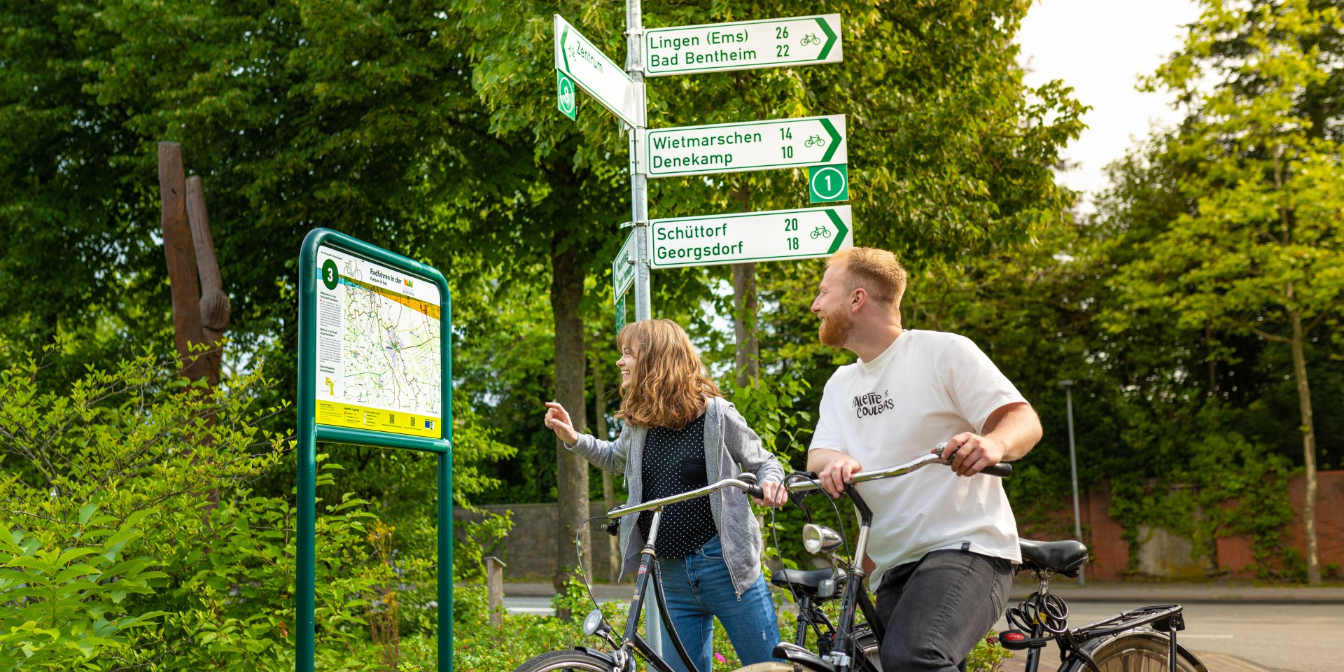 Die Knotenpunktbeschilderung erleichtert die Orientierung bei Radtouren., © Grafschaft Bentheim Tourismus